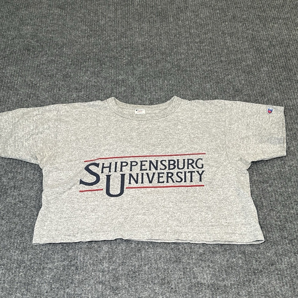 Vtg 90s Champion USA Shippensburg University Collegiate‎ Crop Shirt Size Large